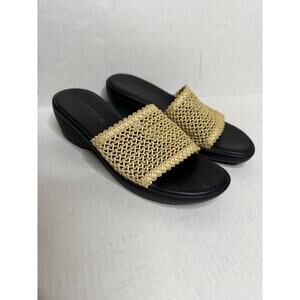 Aerosoles Bone Raffia Open Toe Wedge Comfort Trendy Sandals Size 8.5